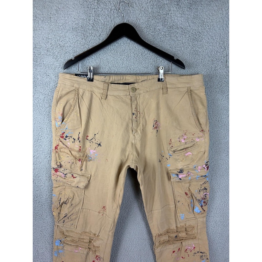 Jordan Craig Pants Mens 38x32 Beige Cargo Canvas Paint Splatter Distressed Men